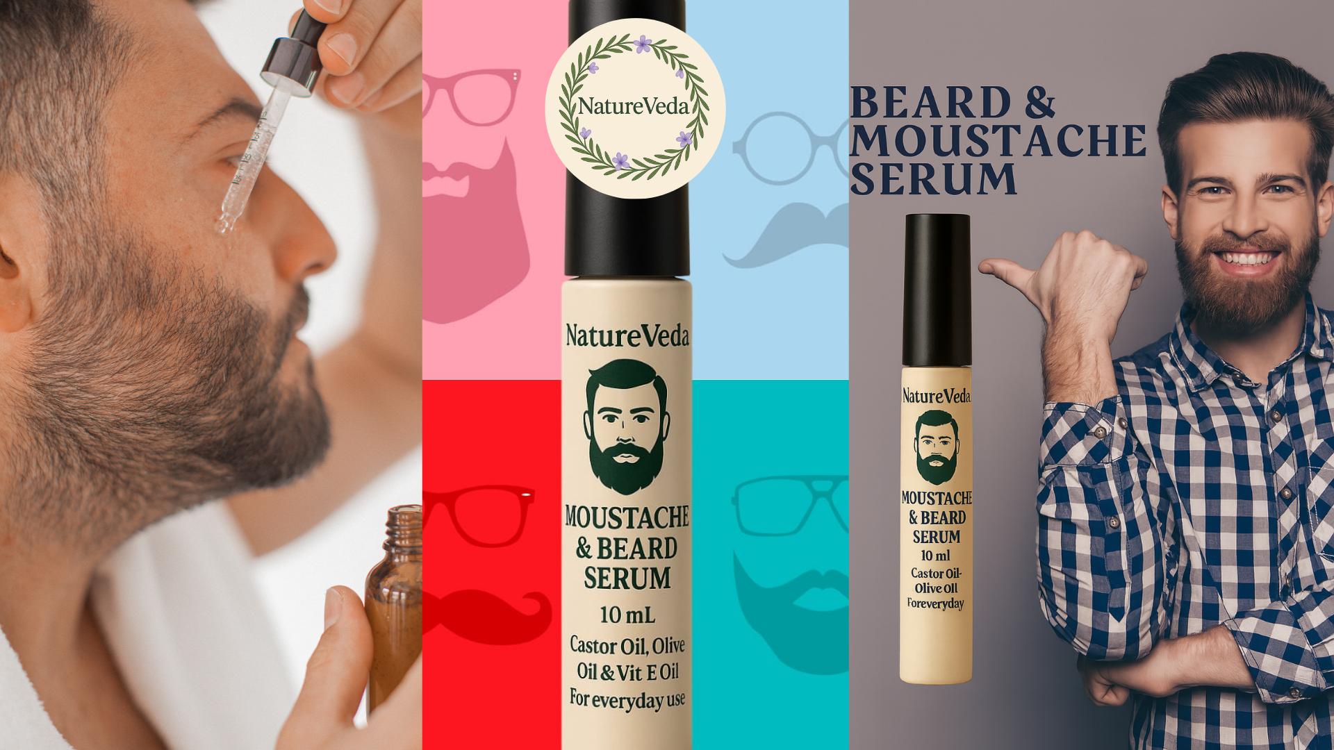 Man applying Nature Veda Beard & Moustache Serum to facial hair