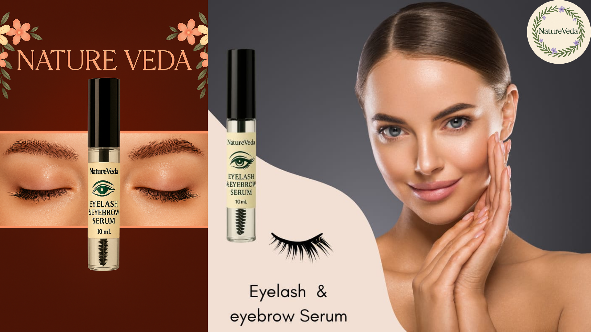 Close-up of woman using Nature Veda Eyelash & Eyebrow Serum applicator