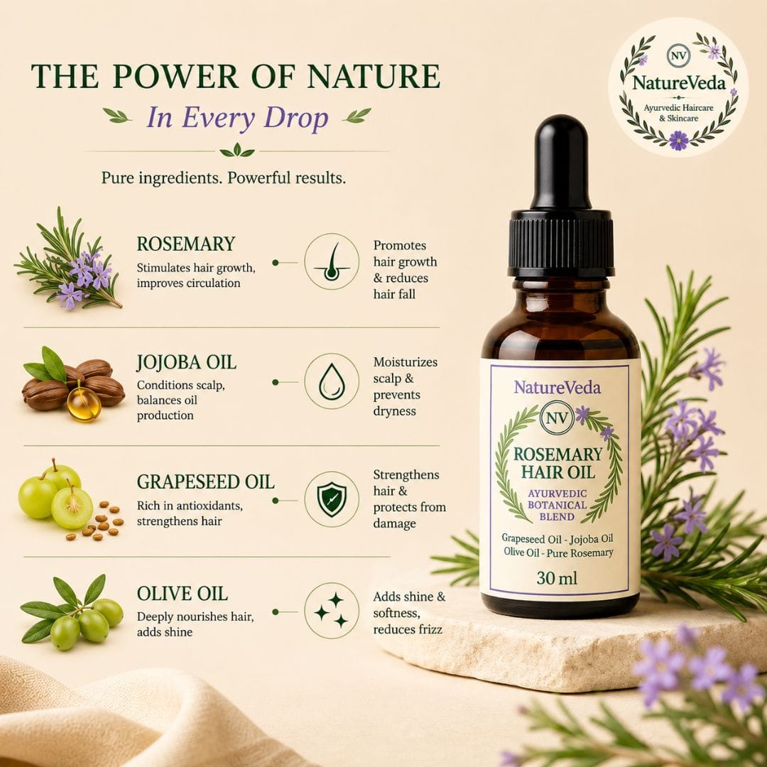 Nature Veda Rosemary Hair Oil – With Grapeseed, Olive & Jojoba Oils 30ml - Image 3